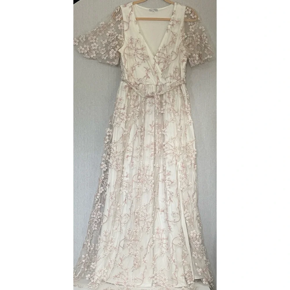 Baltic Born Cherry Blood embroidered belted Cream Maxi Dress - Picture 2 of 8